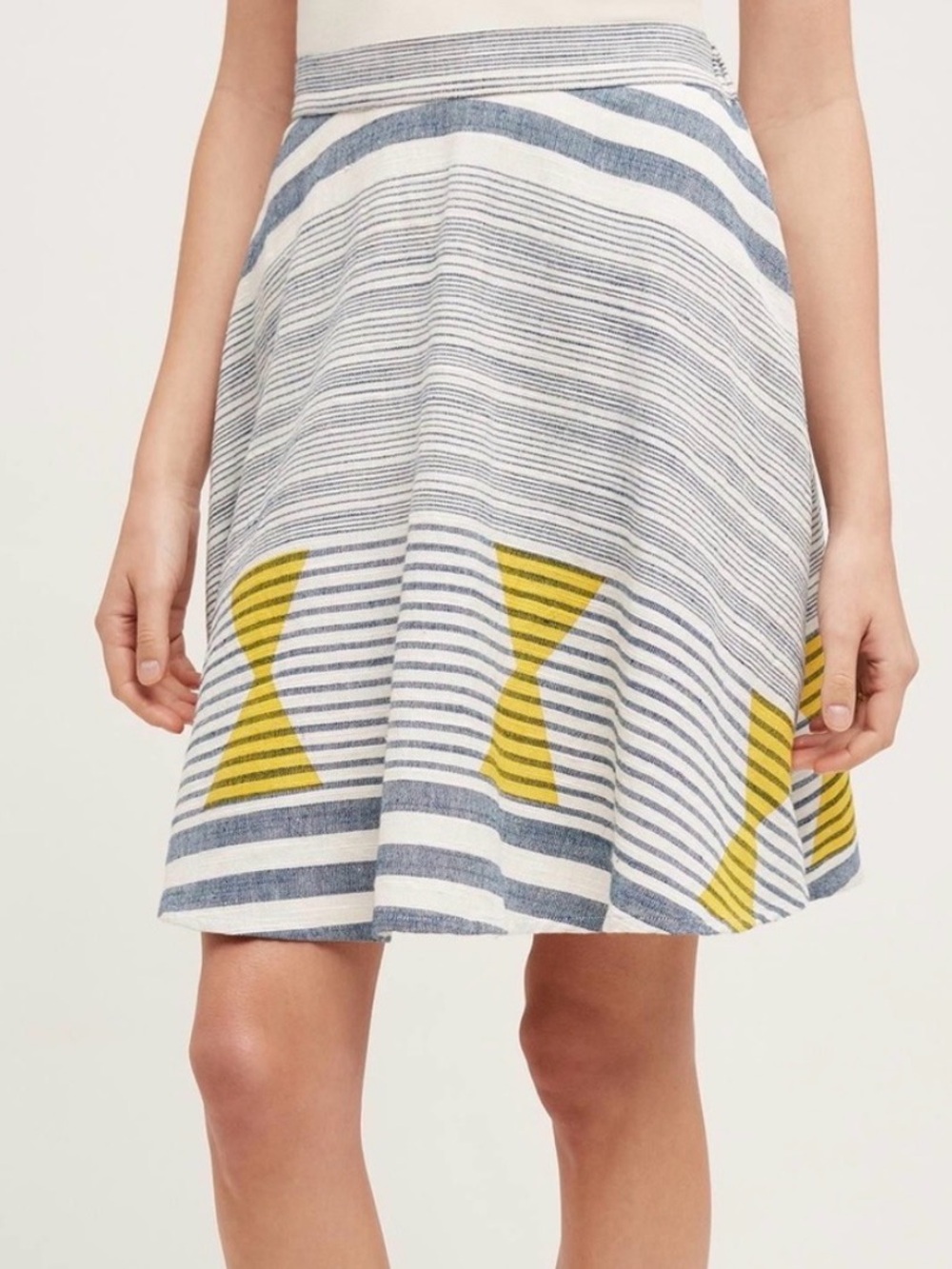 Anthropologie Striped A-Line Skirt with Yellow Geometric Accents